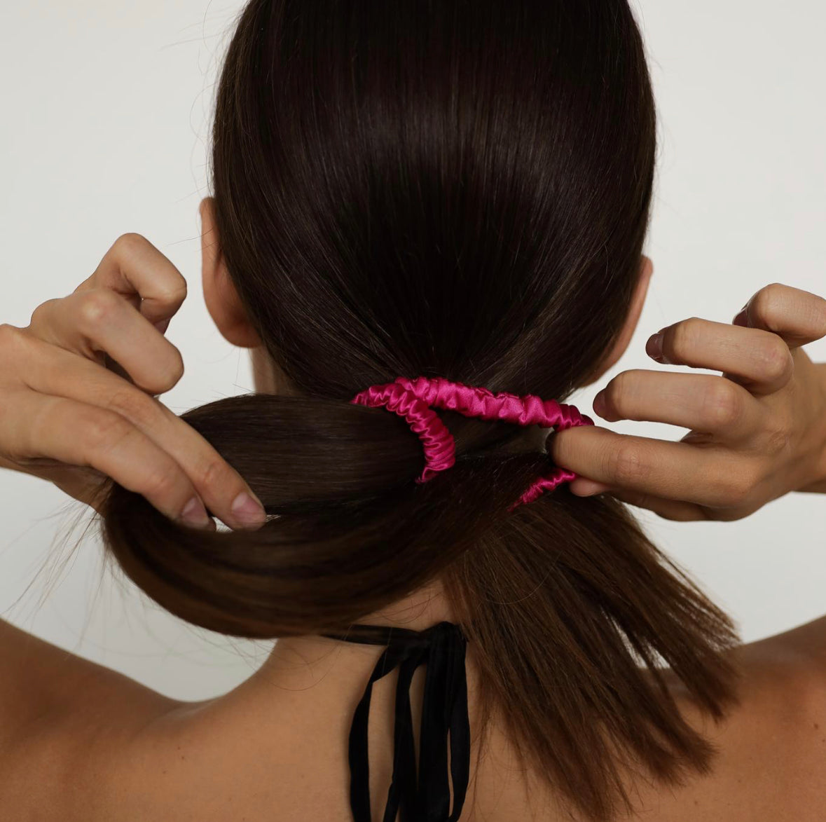 Silk Skinny Scrunchies - Magenta Peony