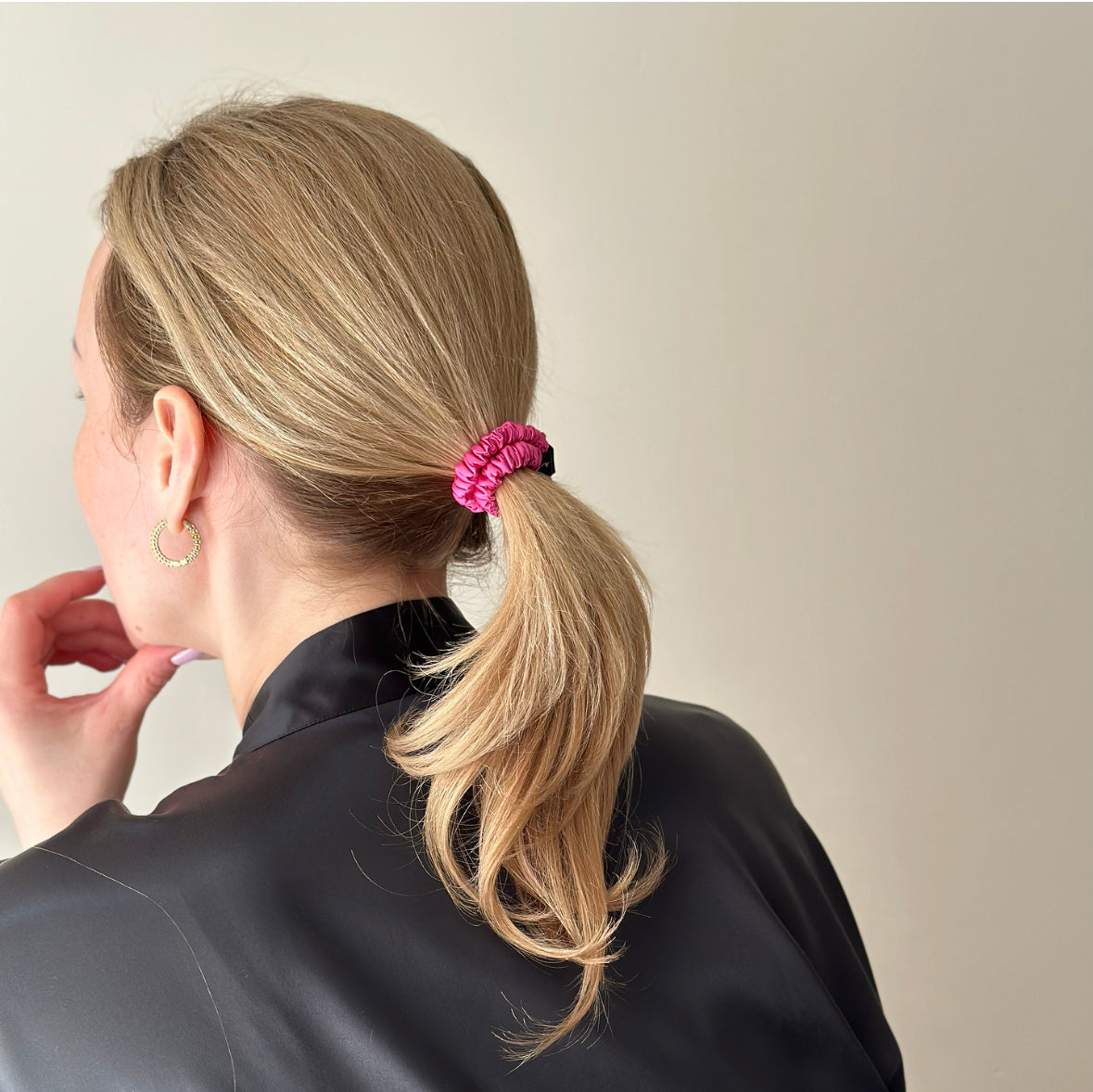 Silk Skinny Scrunchies - Magenta Peony