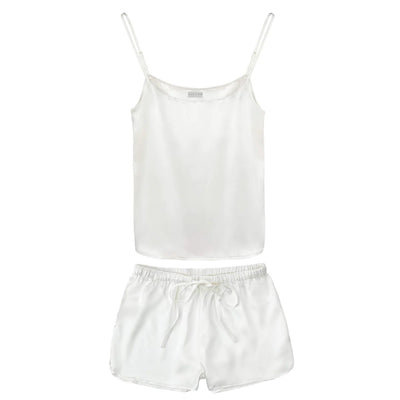 Silk Cami & Shorts Pyjama Set - White Lily