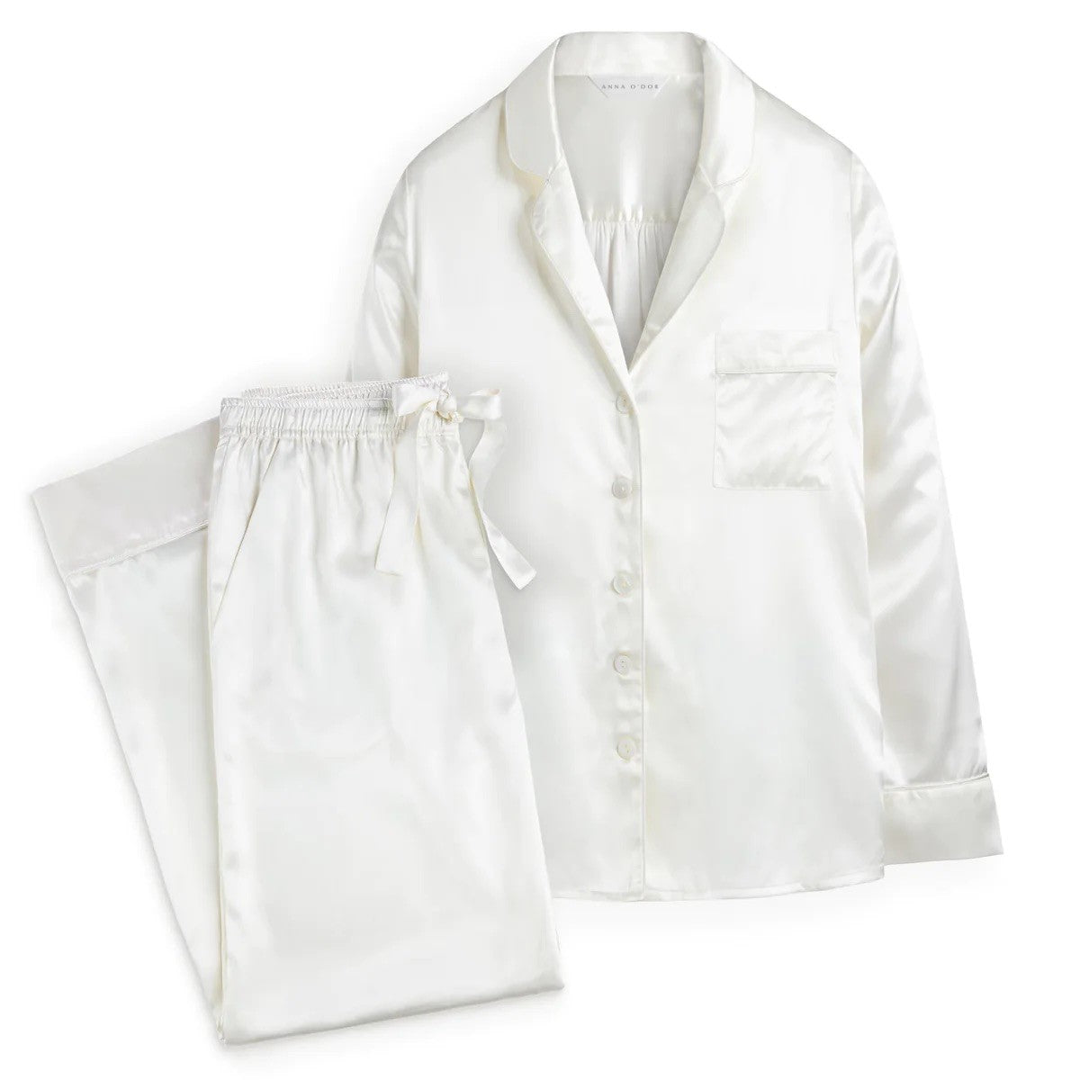 Pure Mulberry Silk Pyjamas - White Lily