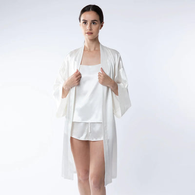 Silk Cami & Shorts Pyjama Set - White Lily